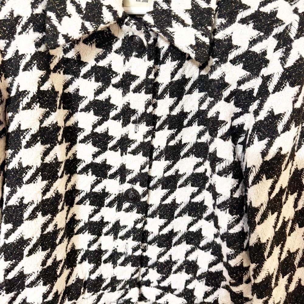 L’Agence Bridges Crop Metallic Woven Black White Houndstooth Blazer Jacket 8 - Picture 7 of 10
